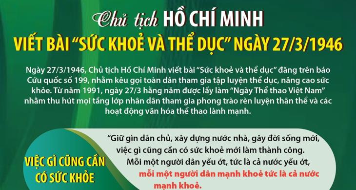 Chủ tịch Hồ Chí Minh viết bài “Sức khoẻ và thể dục” ngày 27/3/1946